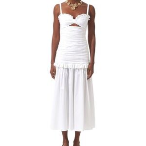 Carolina Herrera White Ruched Midi Dress
